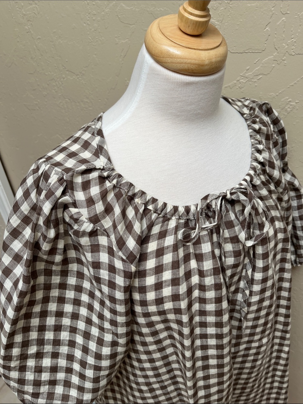 notPERFECTLINEN Mari Puff Sleeve Dress, Lightweight Chocolate Gingham, M, NWOT - Picture 5 of 14